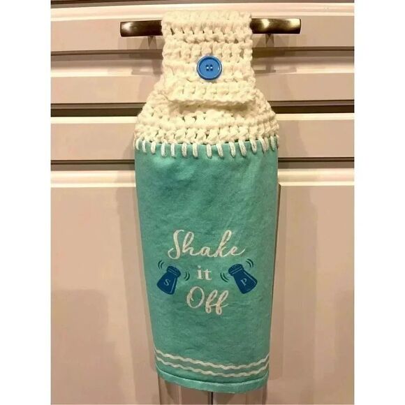 Crochet Top Kitchen Towel- Shake It Off (Salt And Pepper Shakers) - Picture 3 of 3